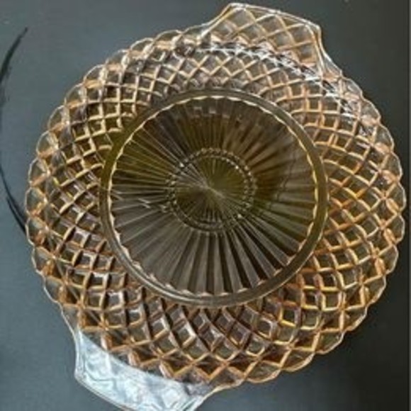 Vtg Anchor Hocking WATERFORD Waffle Pattern Depression Glass cake plate Tray - Picture 2 of 5